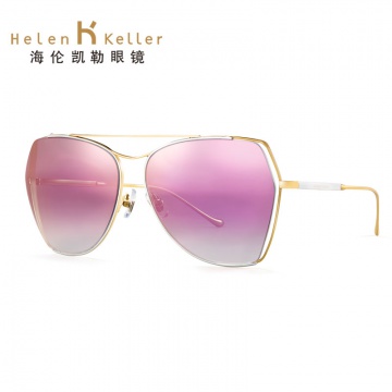 海伦凯勒太阳镜女潮 明星款 偏光镜墨镜女大框开车眼镜H8618粉色